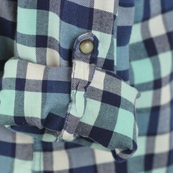 Jachs Girlfriend Bea Women's Medium Blue White Plaid Lightweight Flannel Shirt - Picture 6 of 9